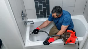 a plumber during bathroom drain cleaning service summerville sc